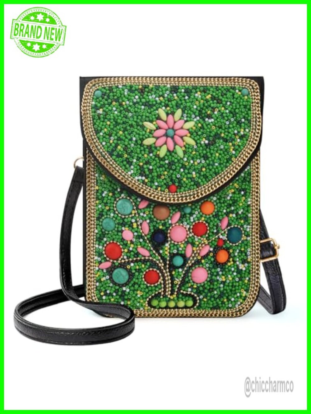 Handcrafted Beaded Crossbody Bag Cell Phone Shoulder Purse Wallet